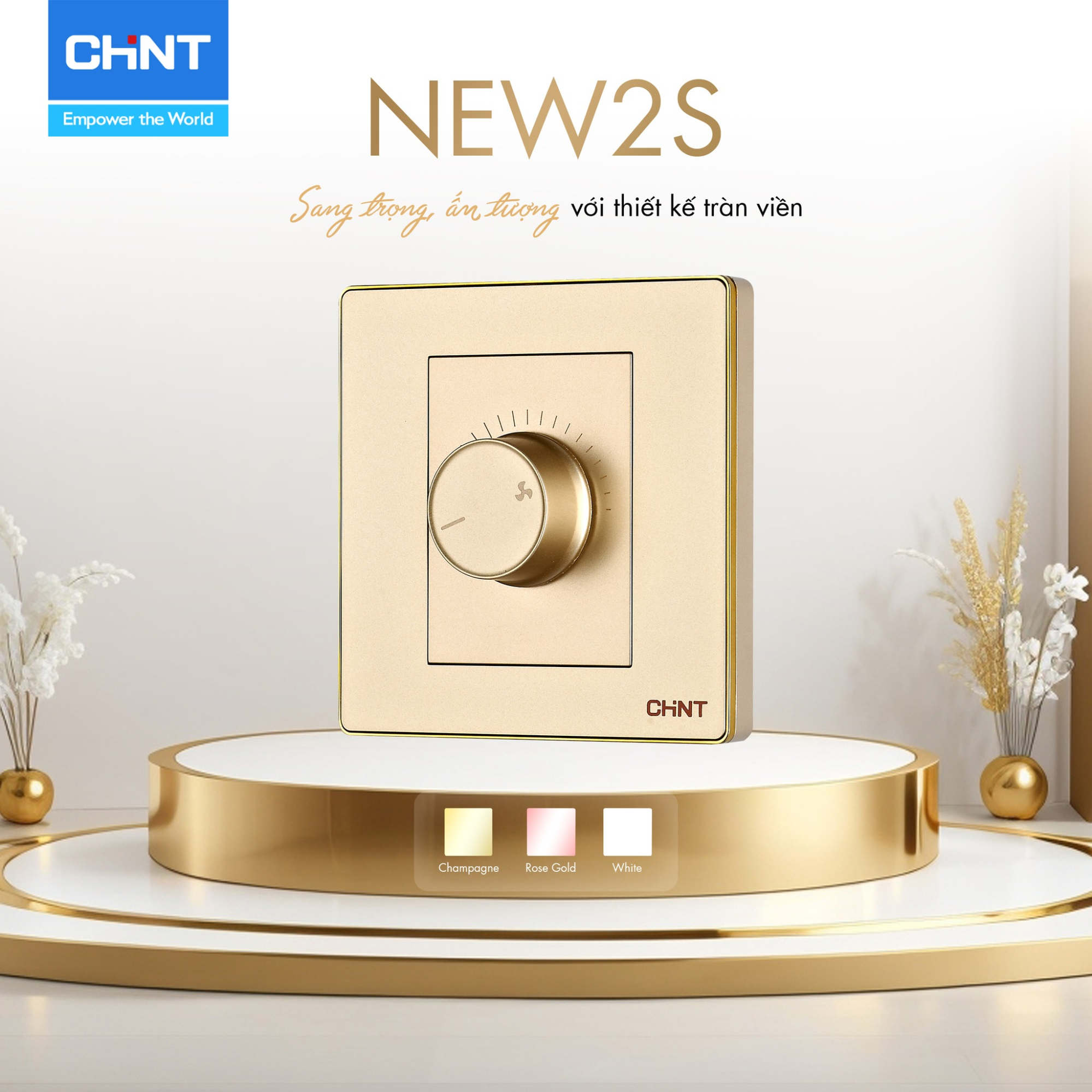 Bí Quyết Lựa Chọn Công Tắc Ổ Cắm Phù Hợp Không Gian Sống 3 Công tắc ổ cắm New2S màu vàng sang trọng